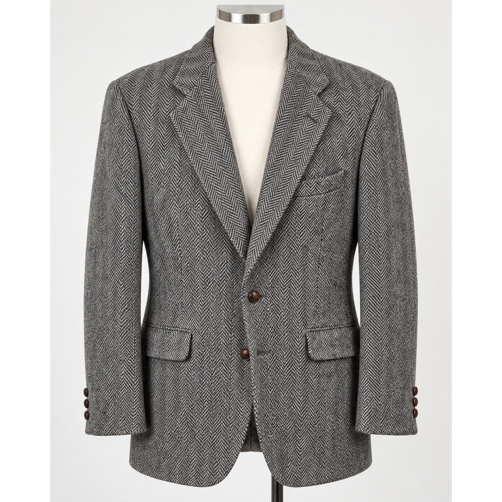 Deansgate Mens Vintage 100% Pure Wool Herringbone Blazer Grey Sport Coat USA